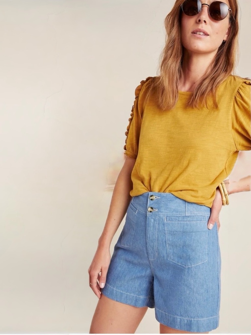 Anthropologie Pilcro Ella Linen Tailored Denim Shorts Size 4